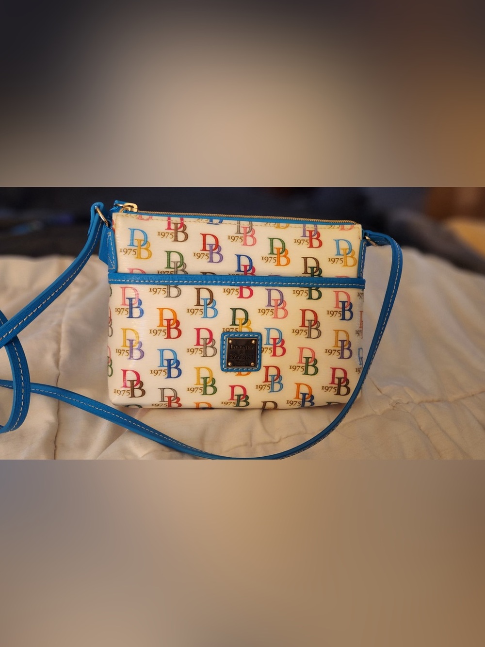 Dooney and Burke 1975 Signature Rainbow White Ginger Crossbody Purse